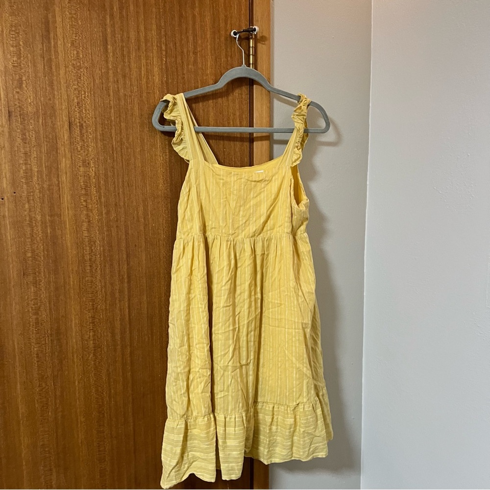 Yellow Striped Square Neck Ruffle Strap Dress